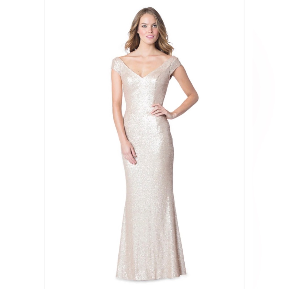 Prom Wedding Bridesmaid Dress Champagne Gold Sequins Dress 12 Bari Jay 1617